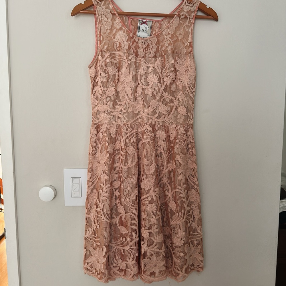 Yoana Baraschi Anthropologie Pink Rose Gold Lace Sleeveless Dress in 0P